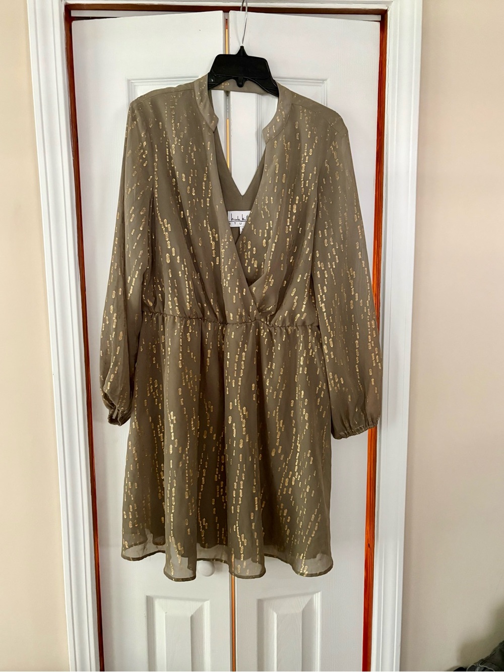 Nicole Miller Olive Green Dress with Gold Sequin Print